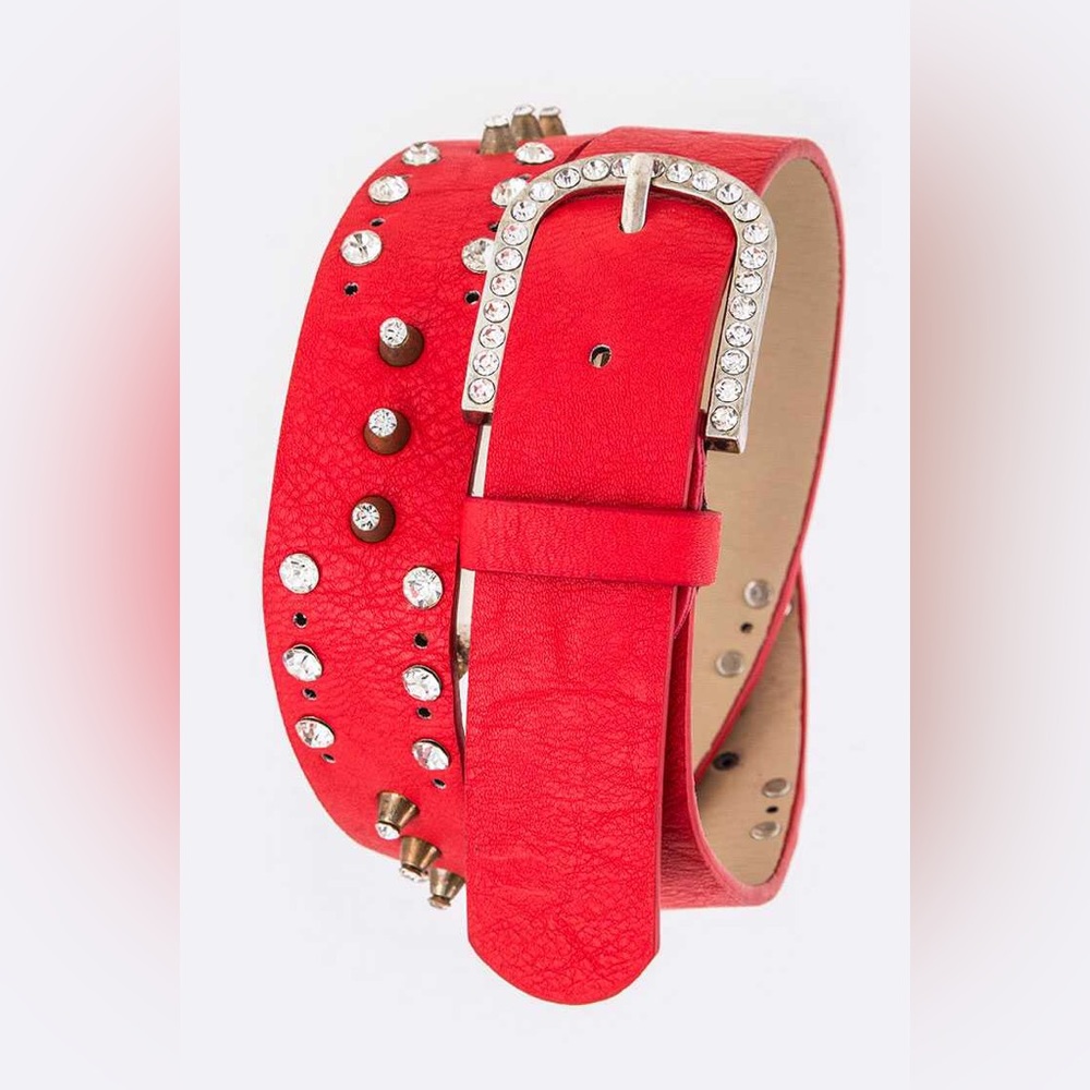 Red Rhinestone Leather Fashion Statement Belt